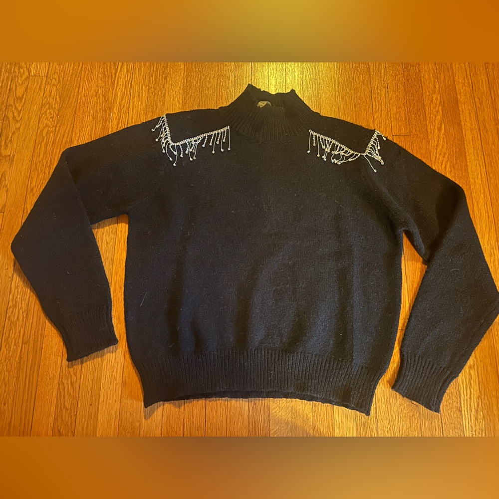 Rain & Rose Black Bejeweled Funnel Neck Sweater, Size L, NWT